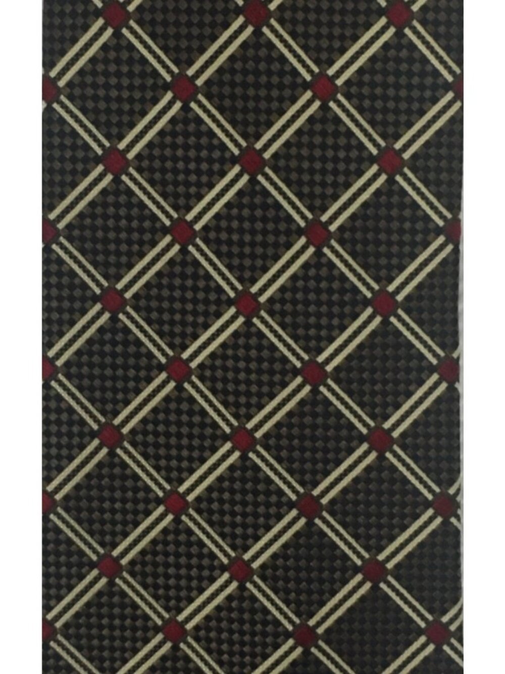 Paul Fredrick Neck Tie Brown Black Tiny Check inside Tan Red Triangles Silk